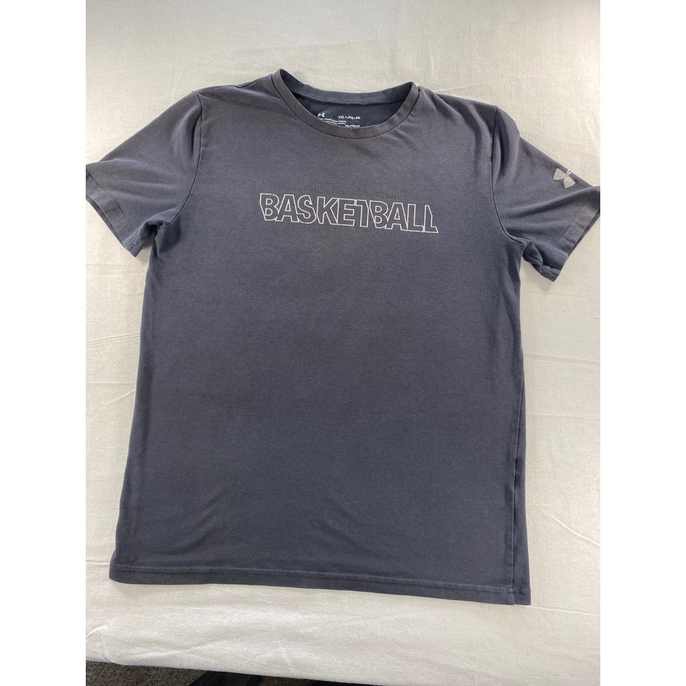 Under Armour Boys YXL HeatGear Basketball Graphic T-Shirt Gray Short Sleeve Loos